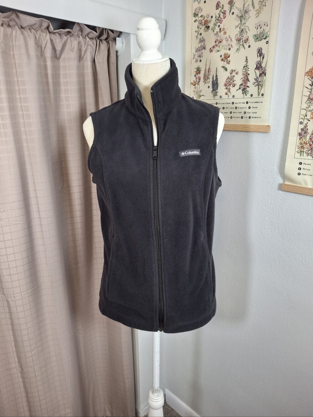 Columbia Black Fleece Zippered High Neck Vest Zip Pockets Size Medium